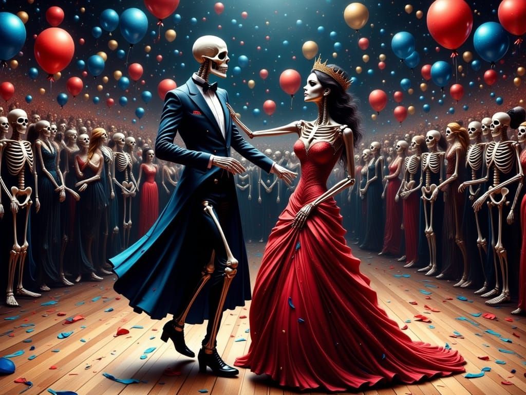 Skeleton Prom King and Queen Dance at Halloween Ball