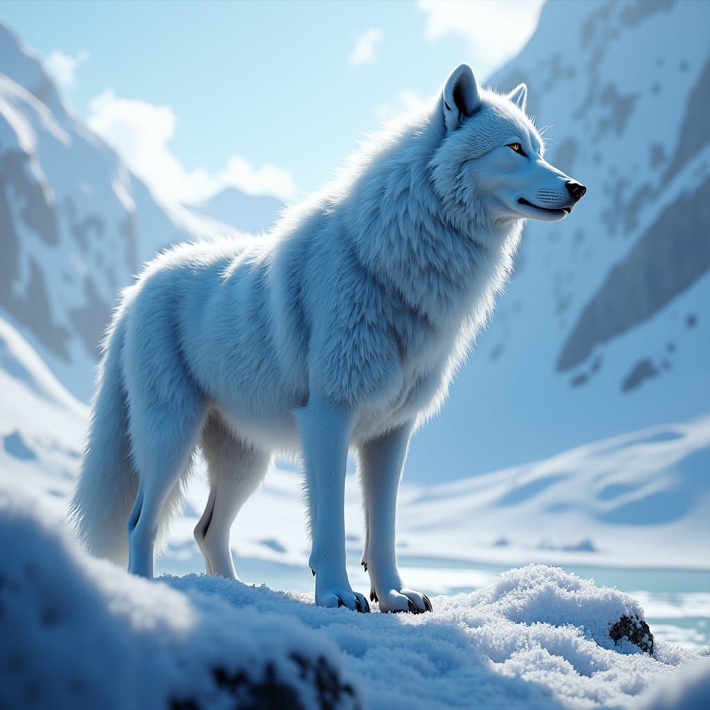 Majestic Ice Wolf in Frozen Landscape