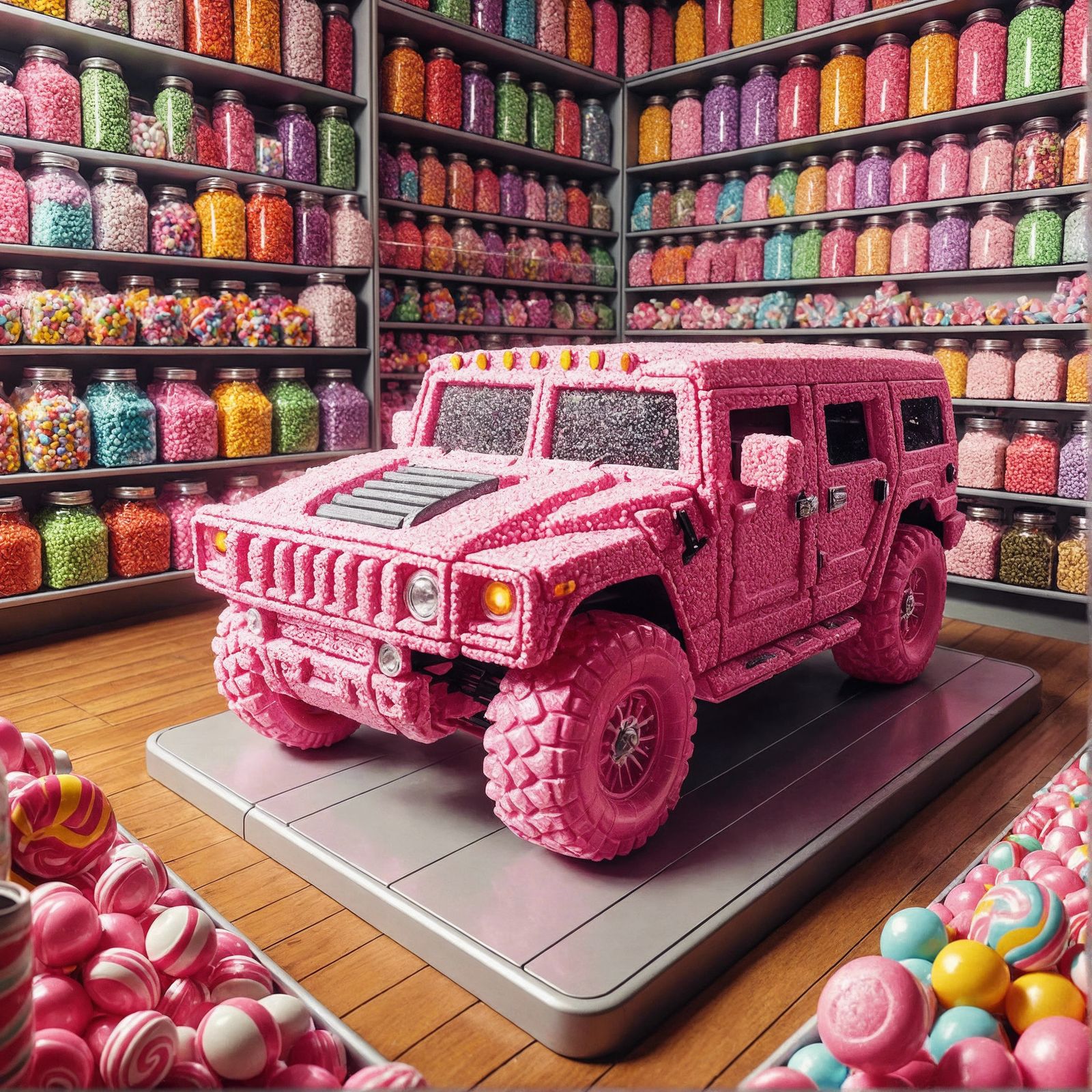 Pink Bubble Gum Hummer in Candy Shop