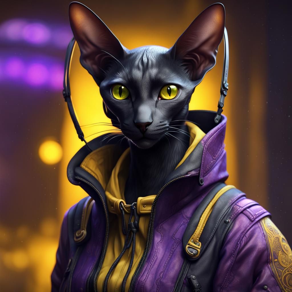 Techwear Cat in Dark Fantasy Style