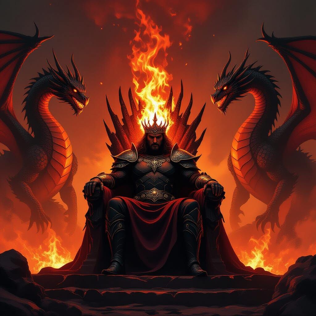 Flame King on Lava Throne with Fire Dragons