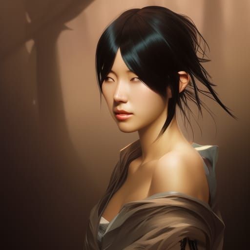 Elegant Japanese Woman Portrait in Art Nouveau Style