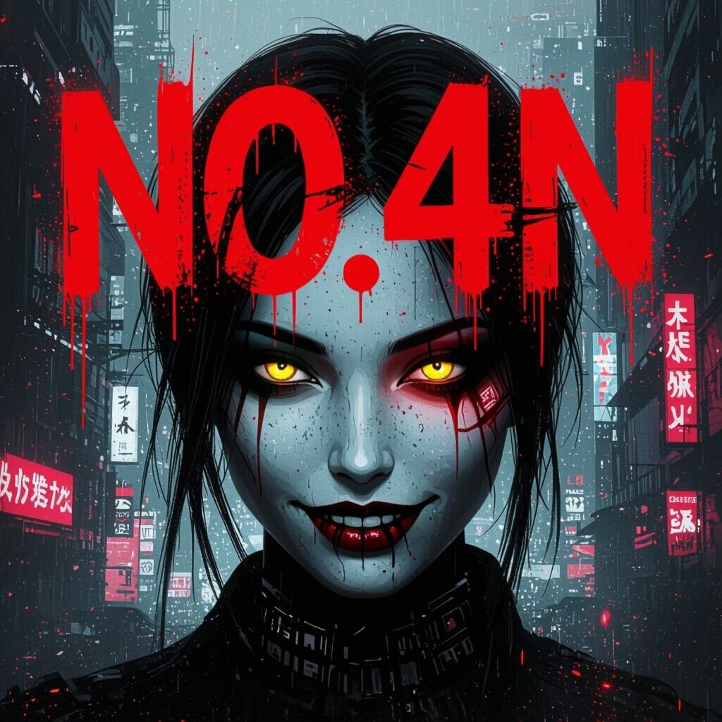 Cyberpunk Graffiti Logo with Six-Eyed Woman