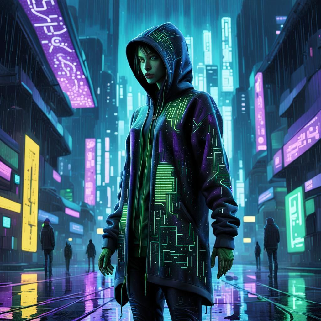 Cyberpunk Coder in Neon Cityscape