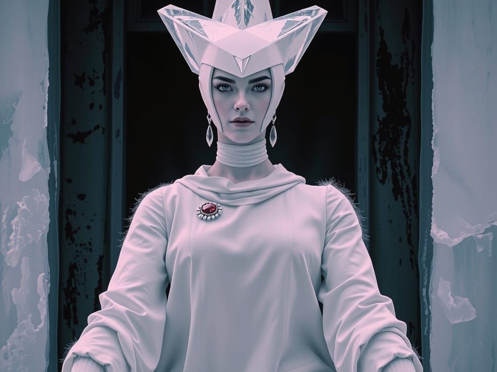 Icy Snow Queen on Ice Throne: Hyperrealistic Image