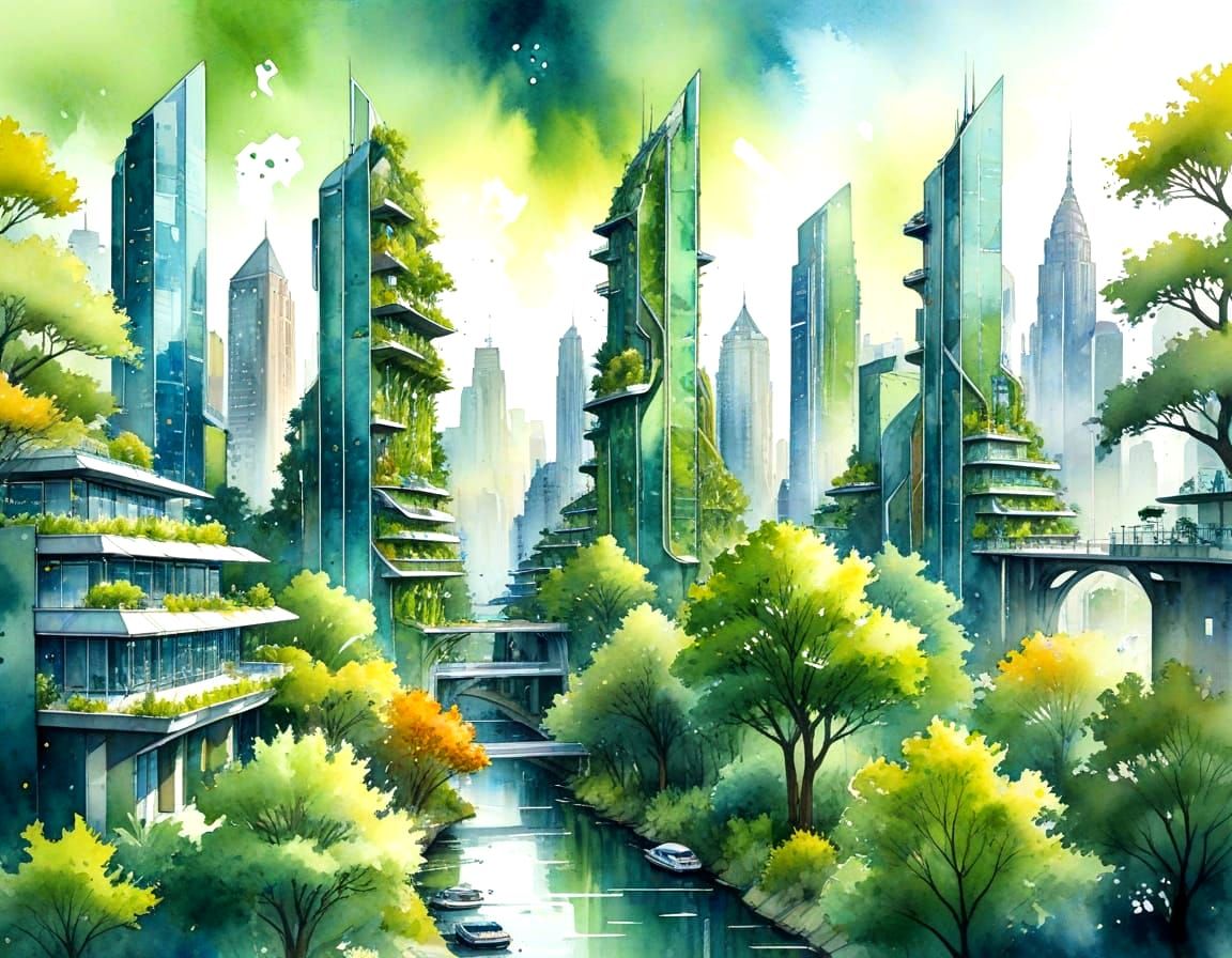 Futuristic Cityscape of a Sustainable City