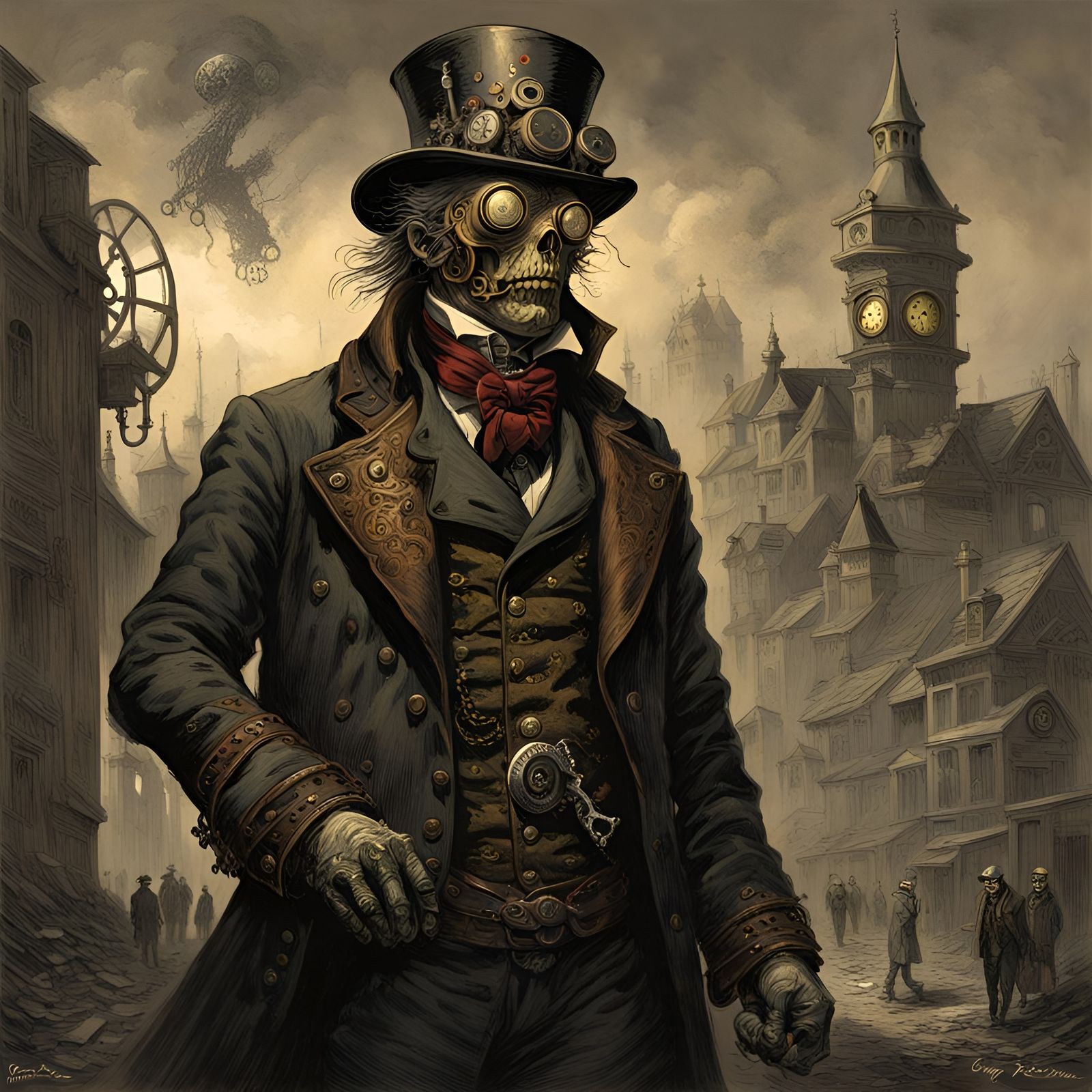 Steampunk Horror Man in Doré Style