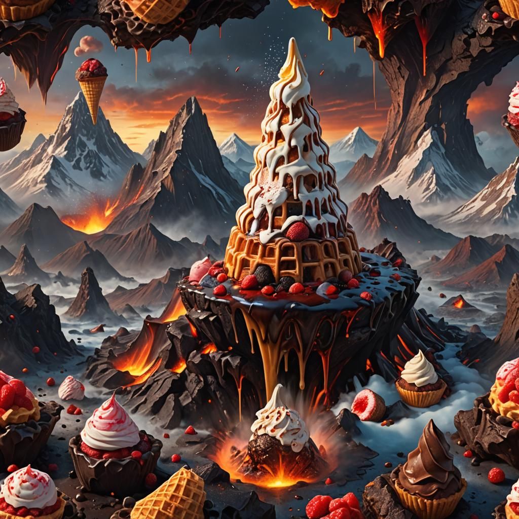 Ice Cream Volcano Eruption in Waffle Cone