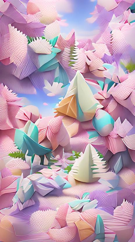 Pastel Origami Forest in 3D