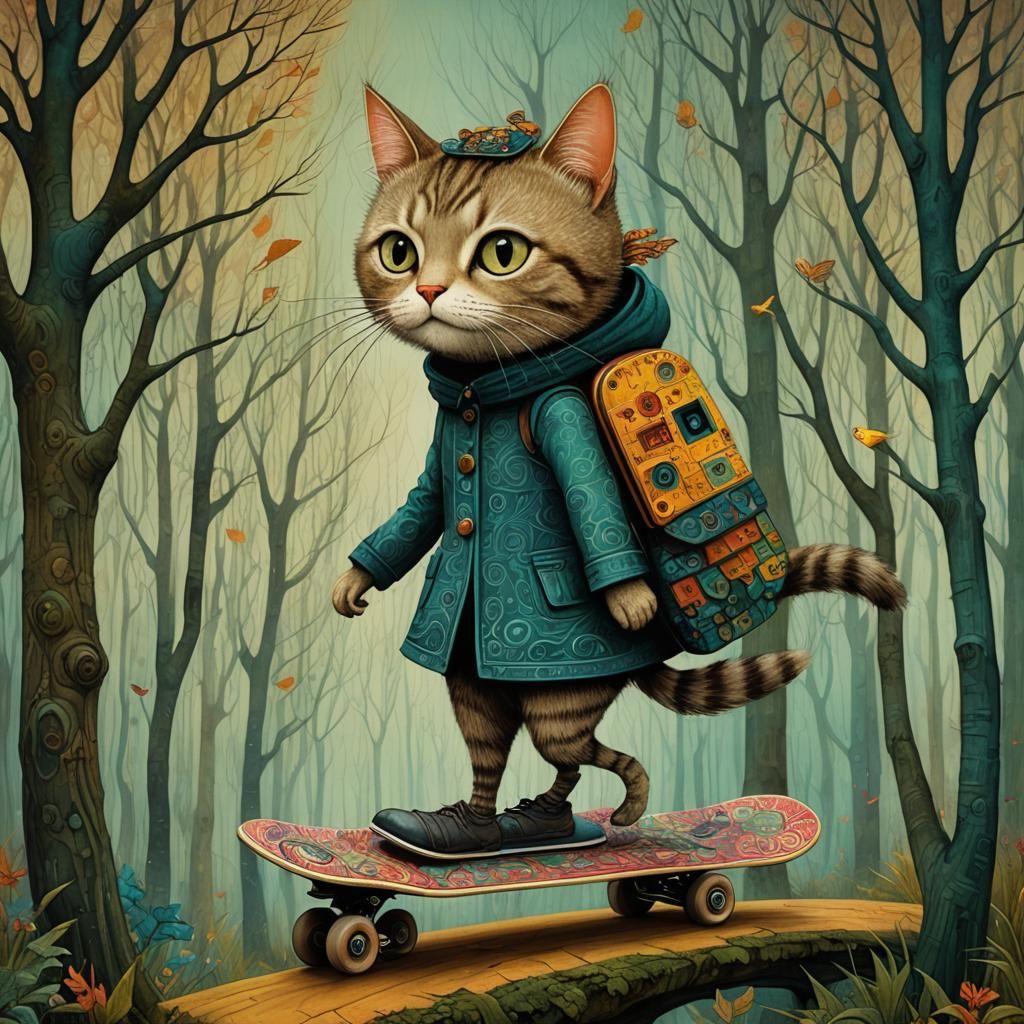 Dreamlike Woman-Cat in Art Brut Surrealist Style