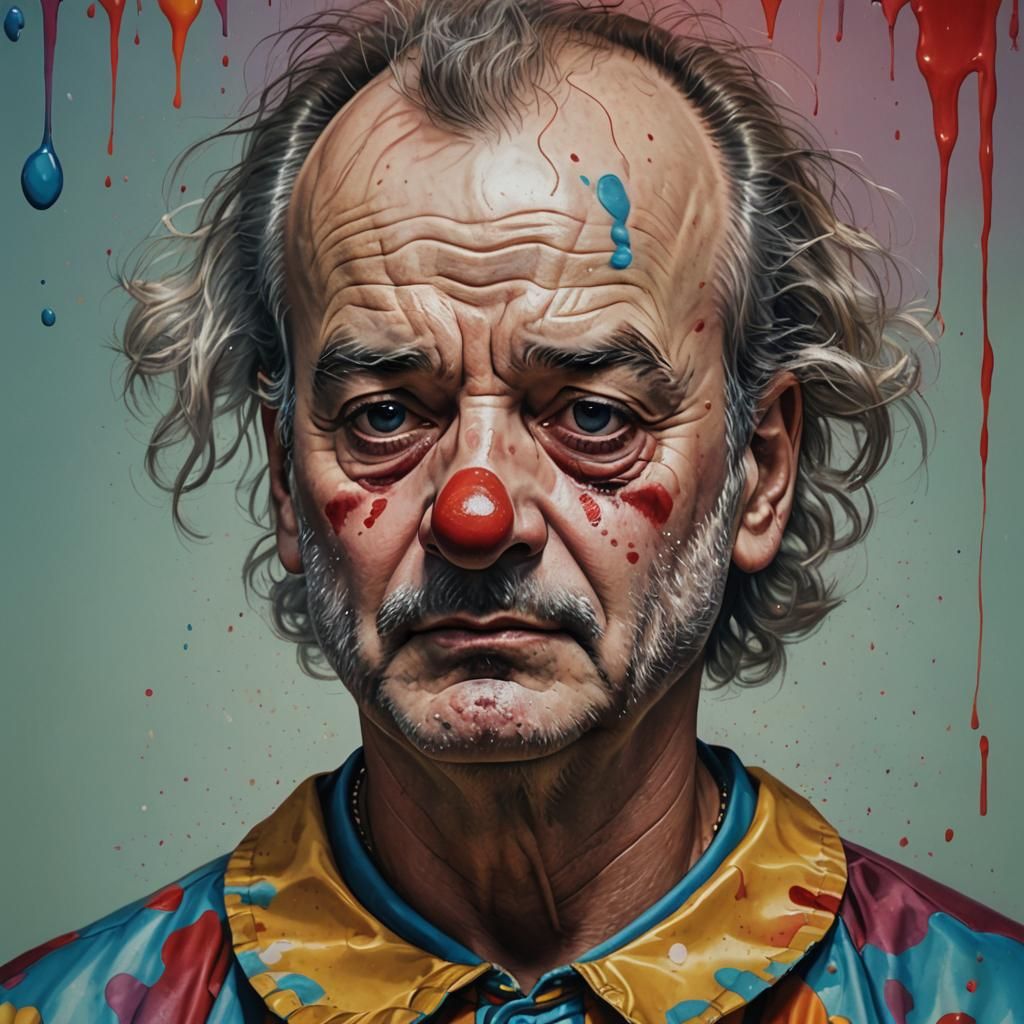 Bill Murray as Sad Clown, Hyperrealistic Splash Art