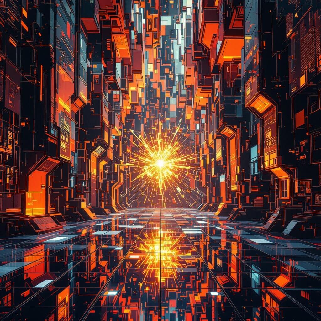 Futuristic Cybernetic Hall in Cubist Style