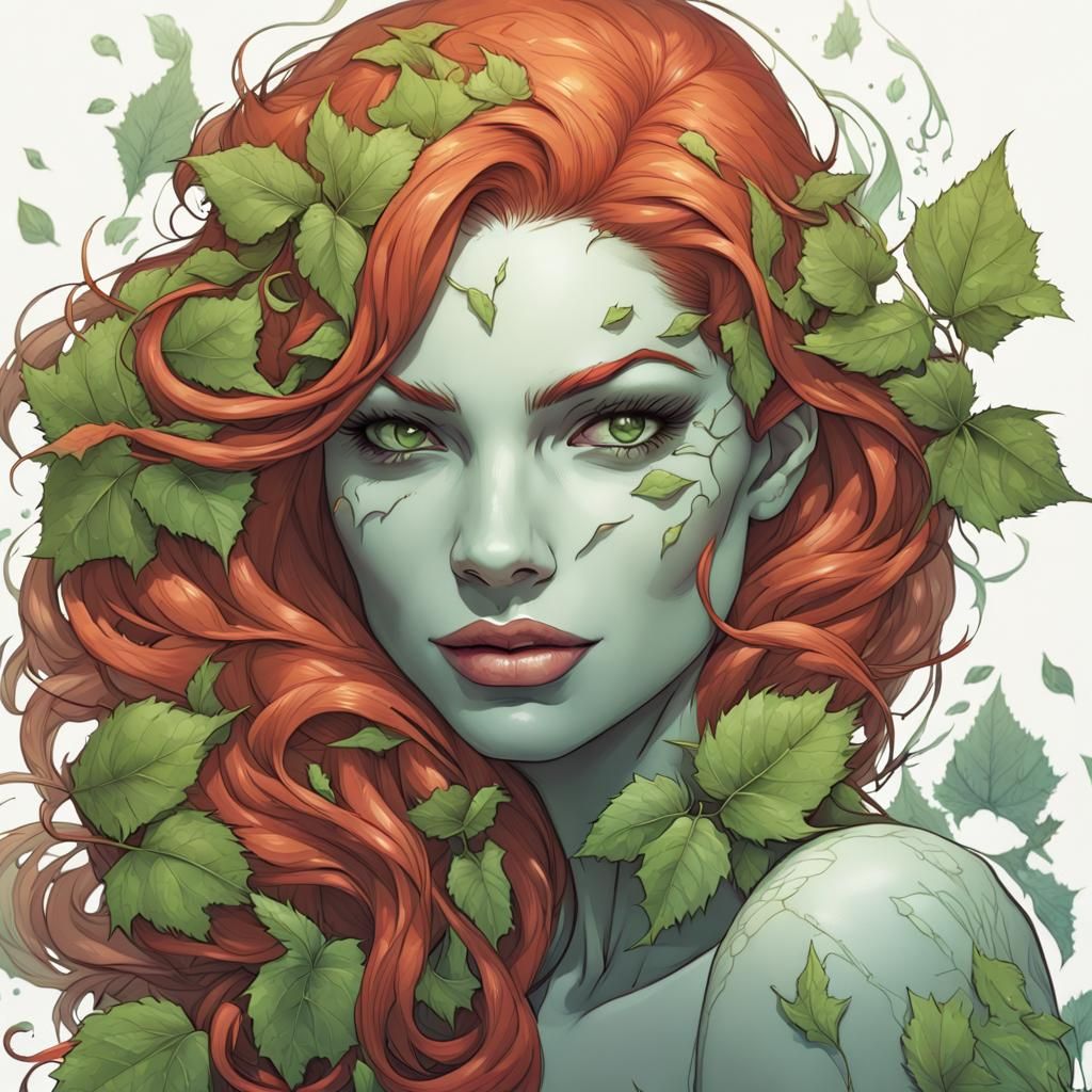 Poison Ivy Line Art Portrait in Comic Style
