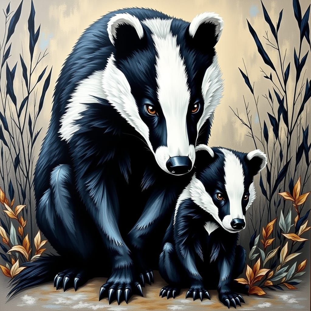 Badger Family in Cubist Style