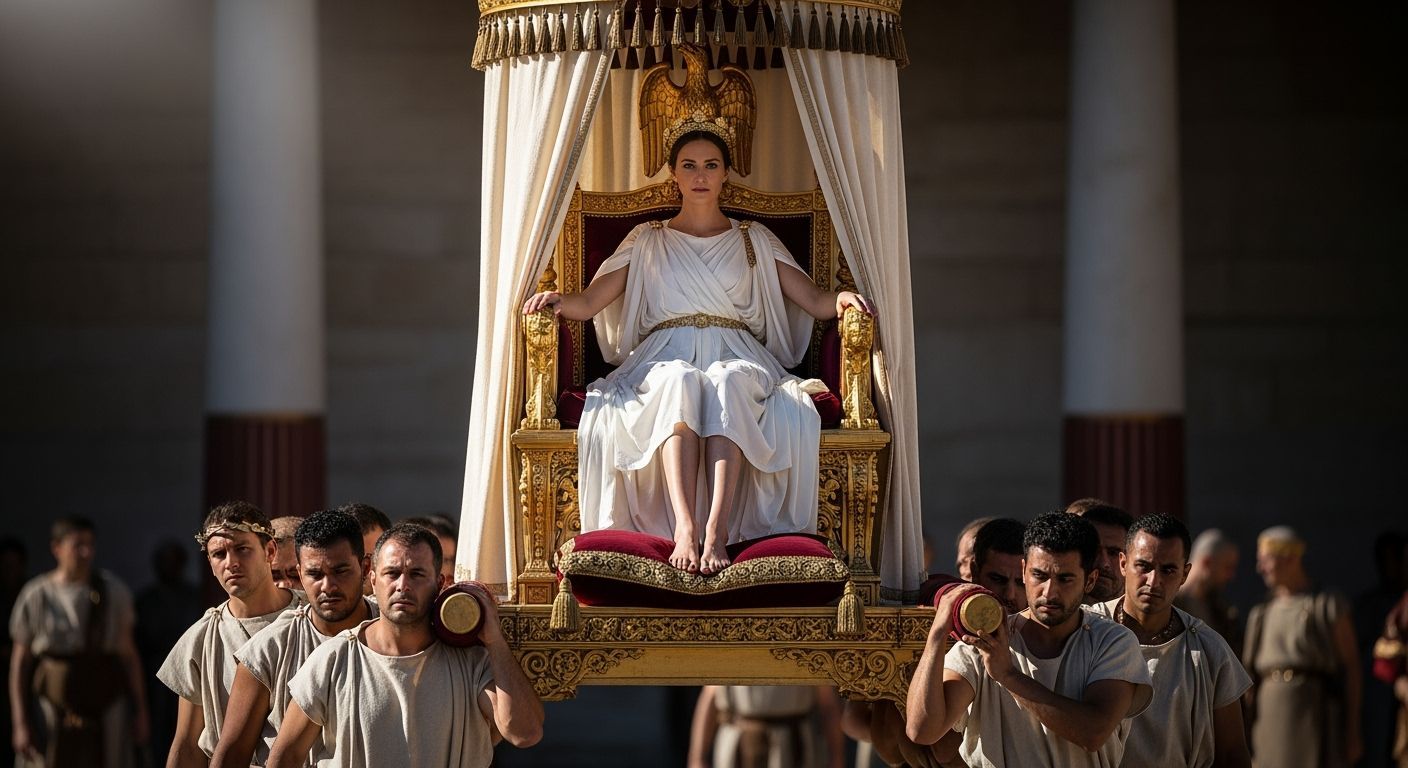 Regal Roman Empress on Gold Imperial Throne