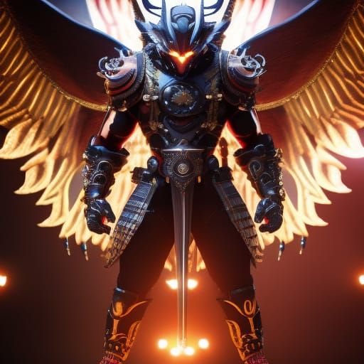 Steampunk Cat Warrior with Demon Wings