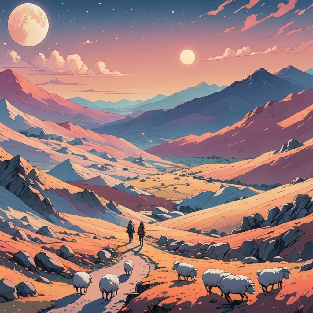 Lunar Walker in a Miyazaki-Inspired Dreamscape