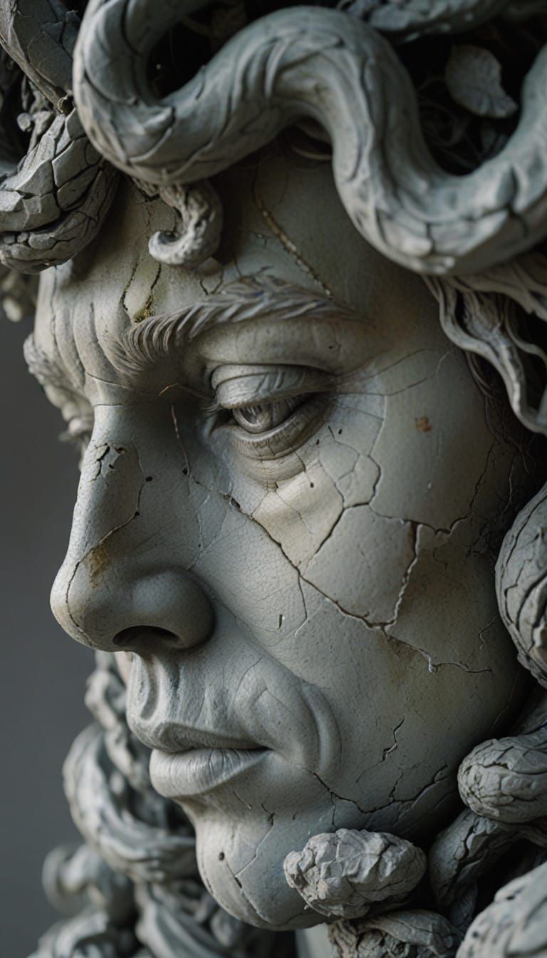 Realistic Statue Face with Weathered Patina