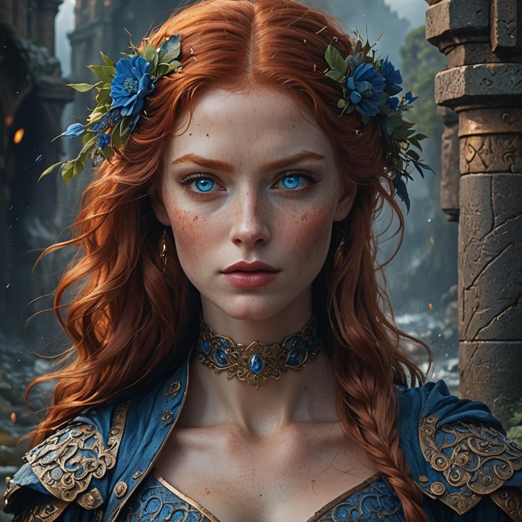 Redhead Portrait: Detailed Fantasy Art in Deep Color