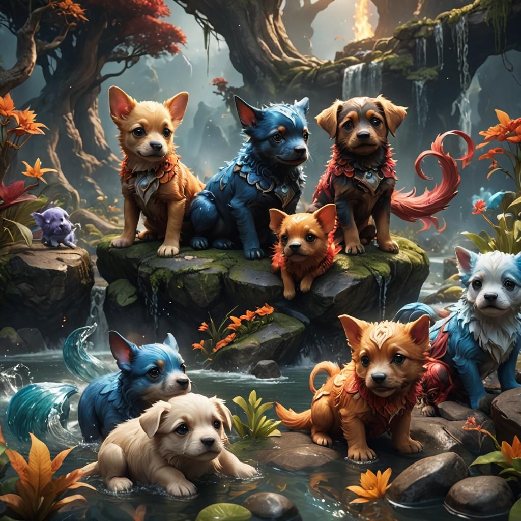 Elemental Puppies: Fantasy Concept Art in 8K