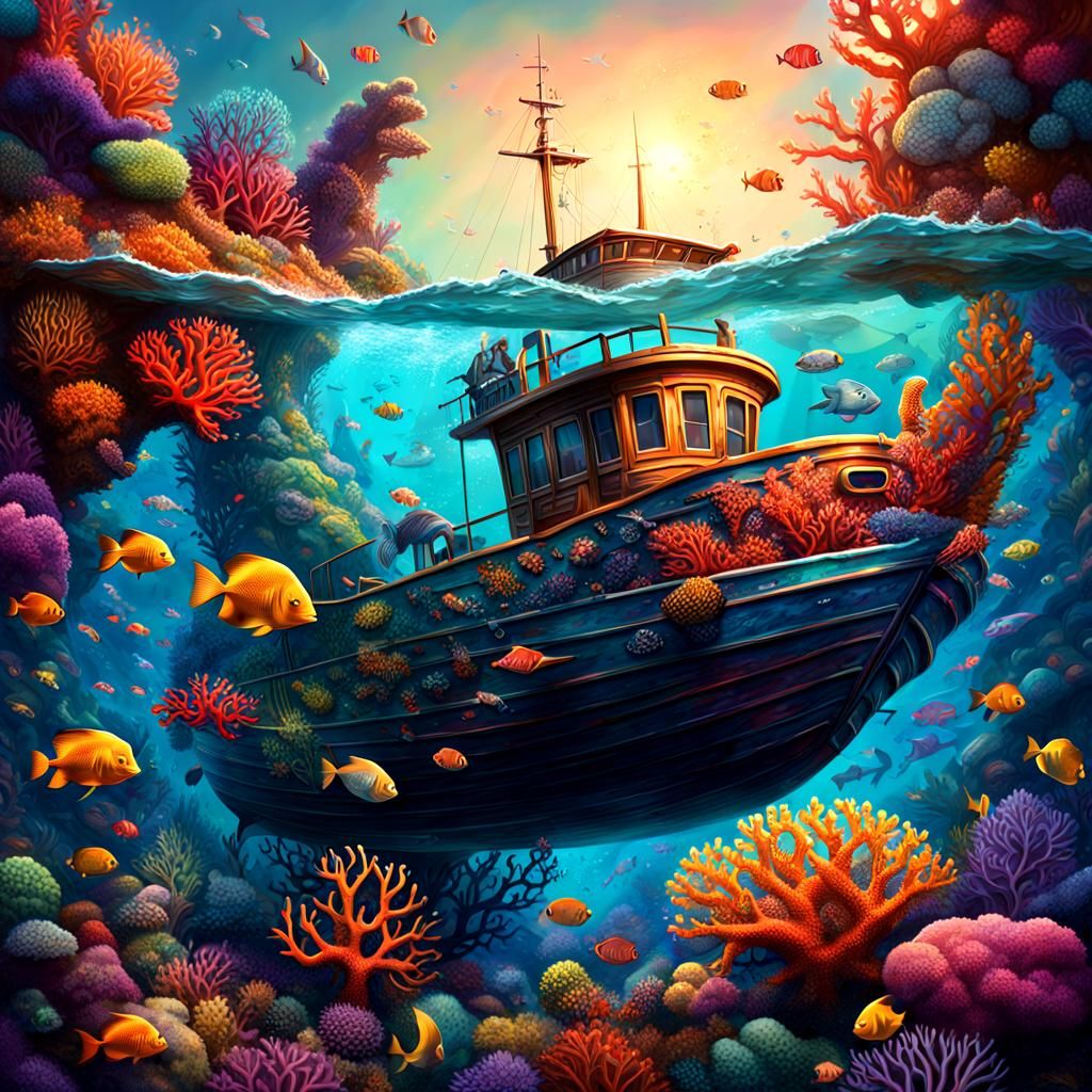 Vibrant Coral Reef with Mermaid in Splash Art