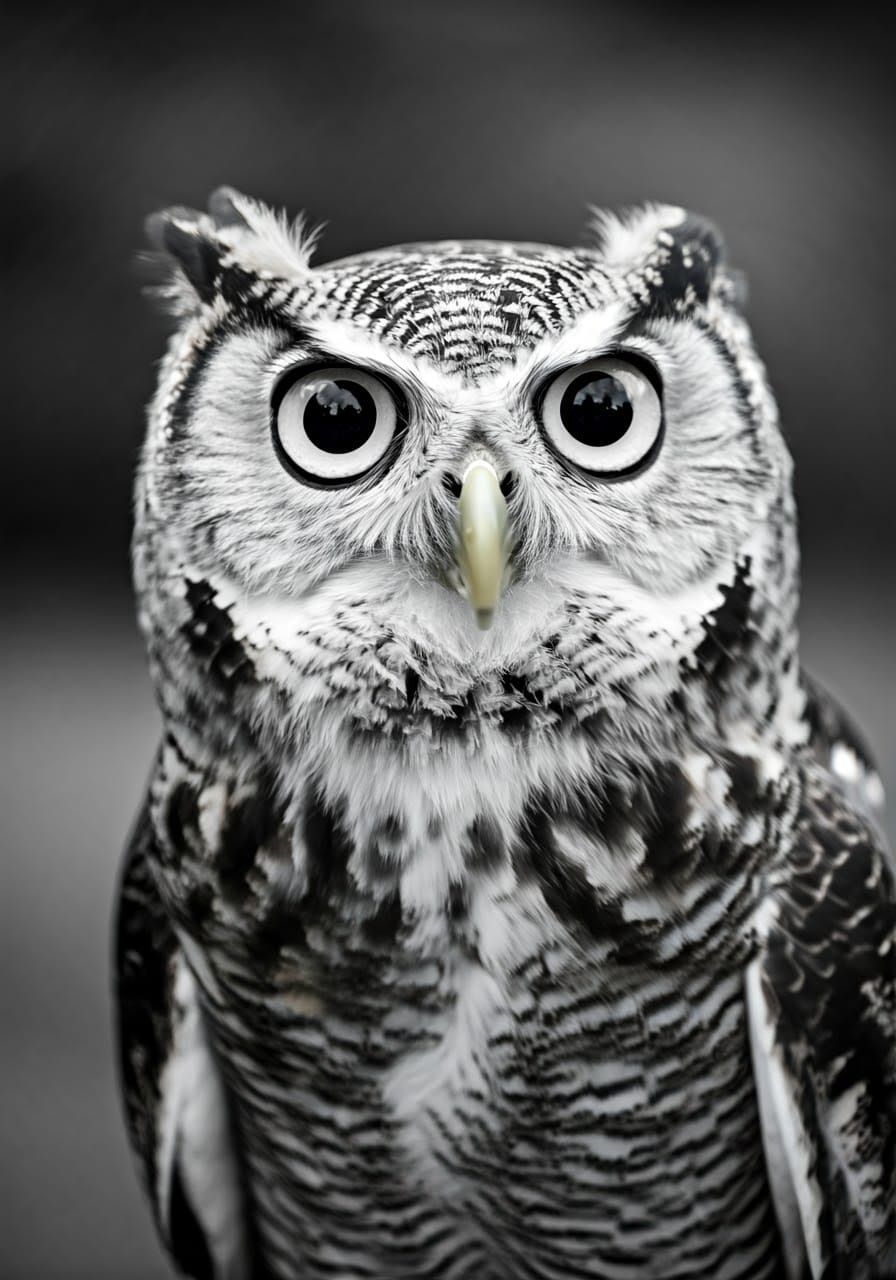 Whimsical Owl Portrait in High-Contrast Black and White