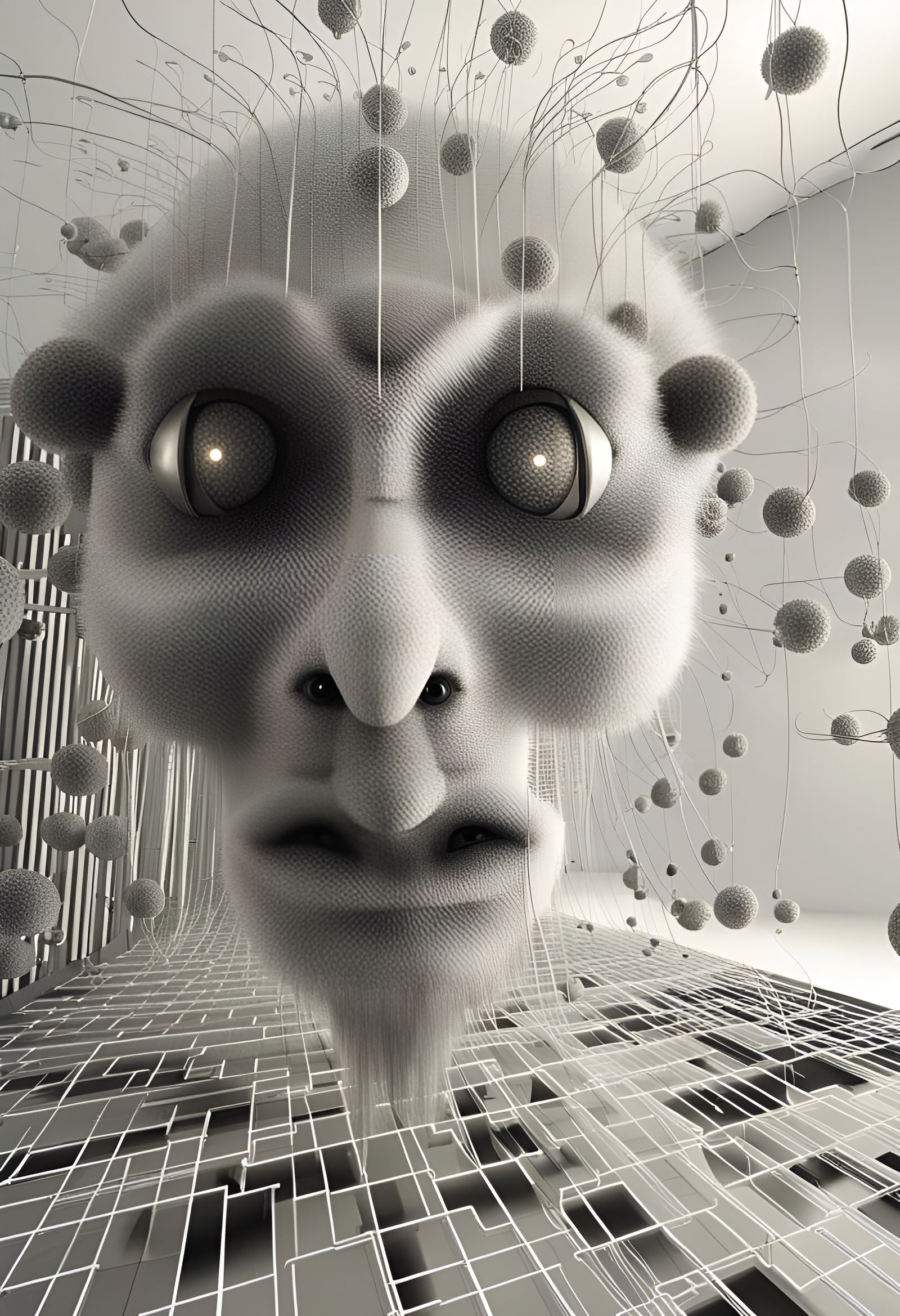 Surreal Alien in Illuminated Cube