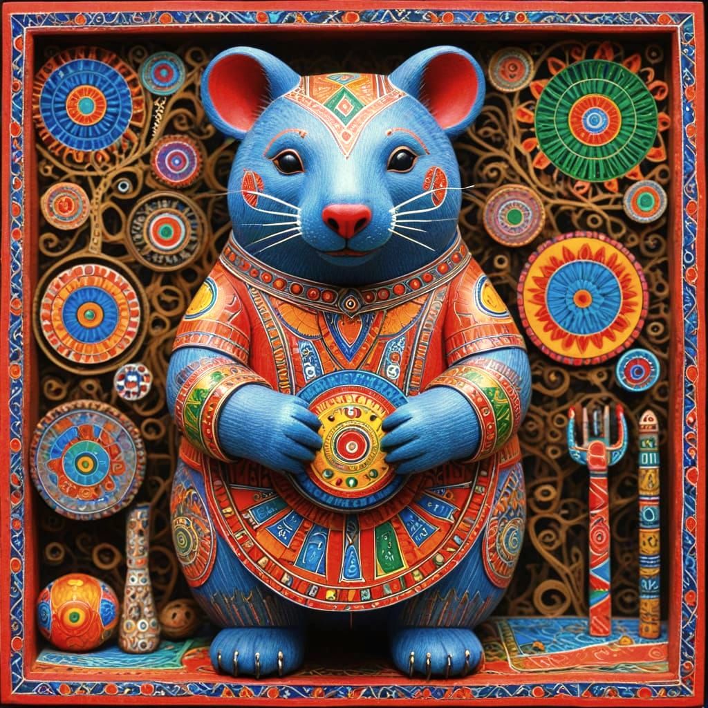 Madhubani Hierophant Wombat Toy Painting