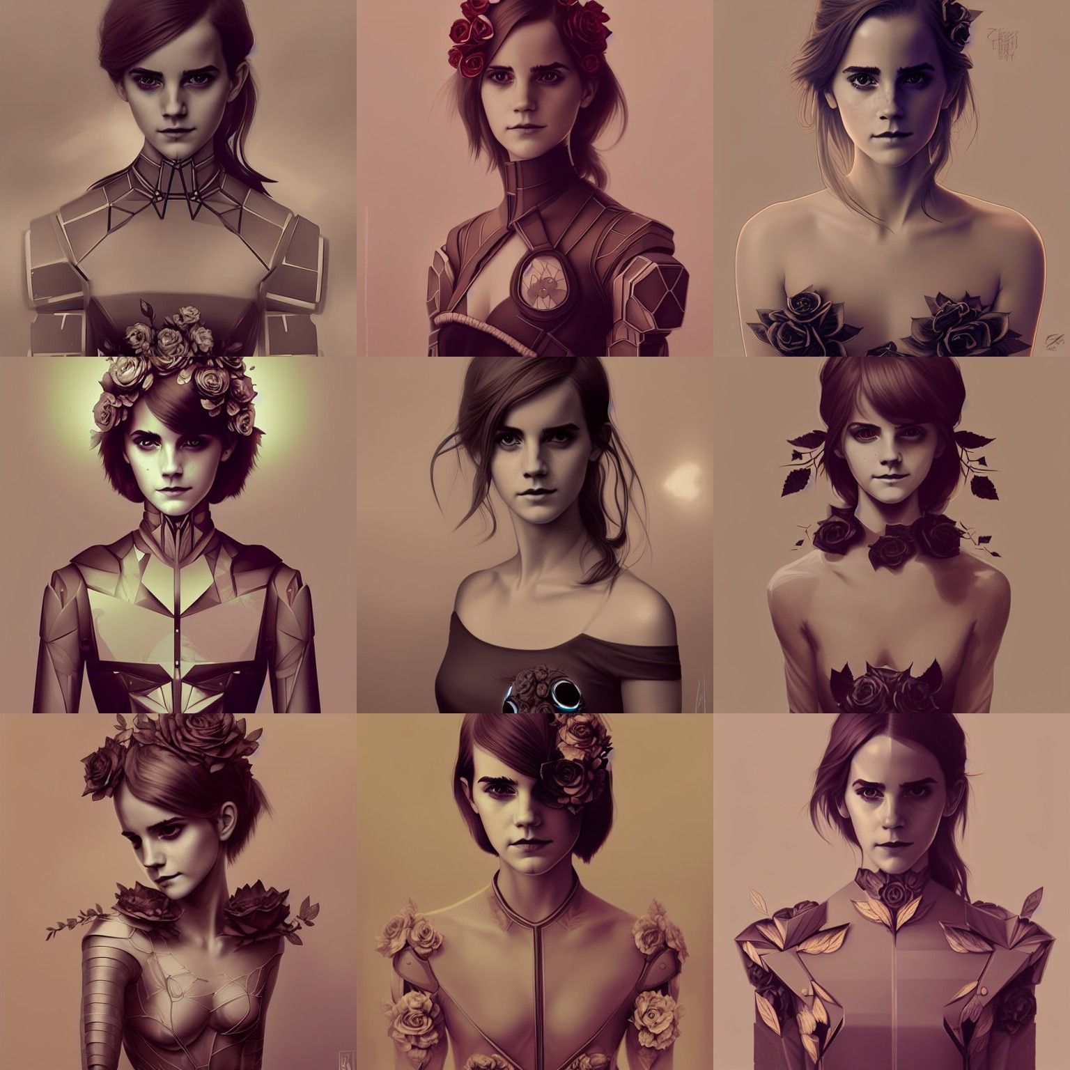 Emma Watson Robot Fox Portrait with Black Roses