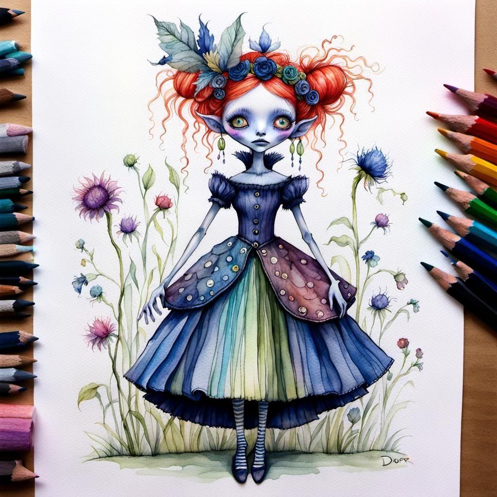 Color pencil youngling troll sketch