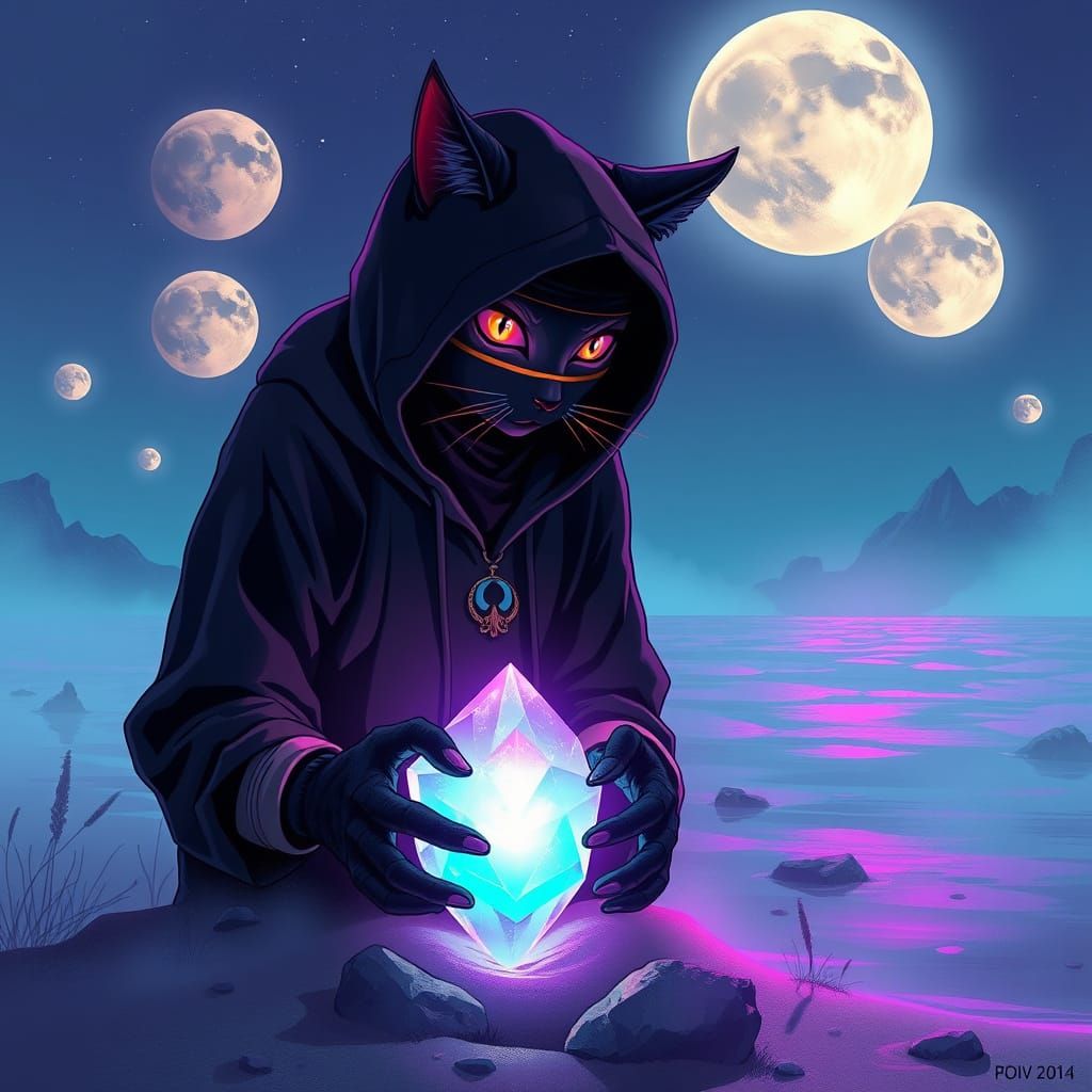Ninja Cat Uncovers Violet Stone Under Four Moons