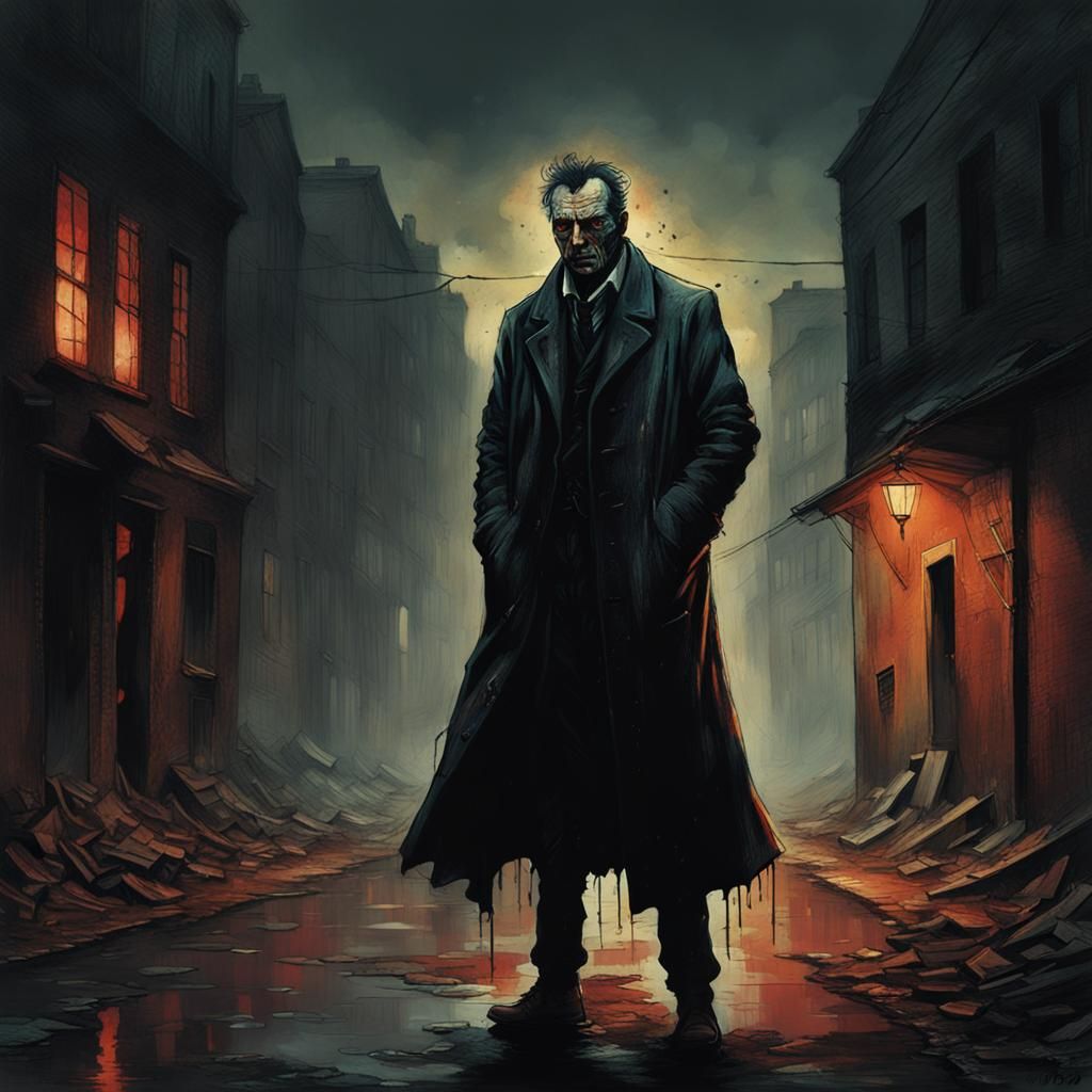Dark Fantasy Doctor in Abandoned Street: Beksiński Style