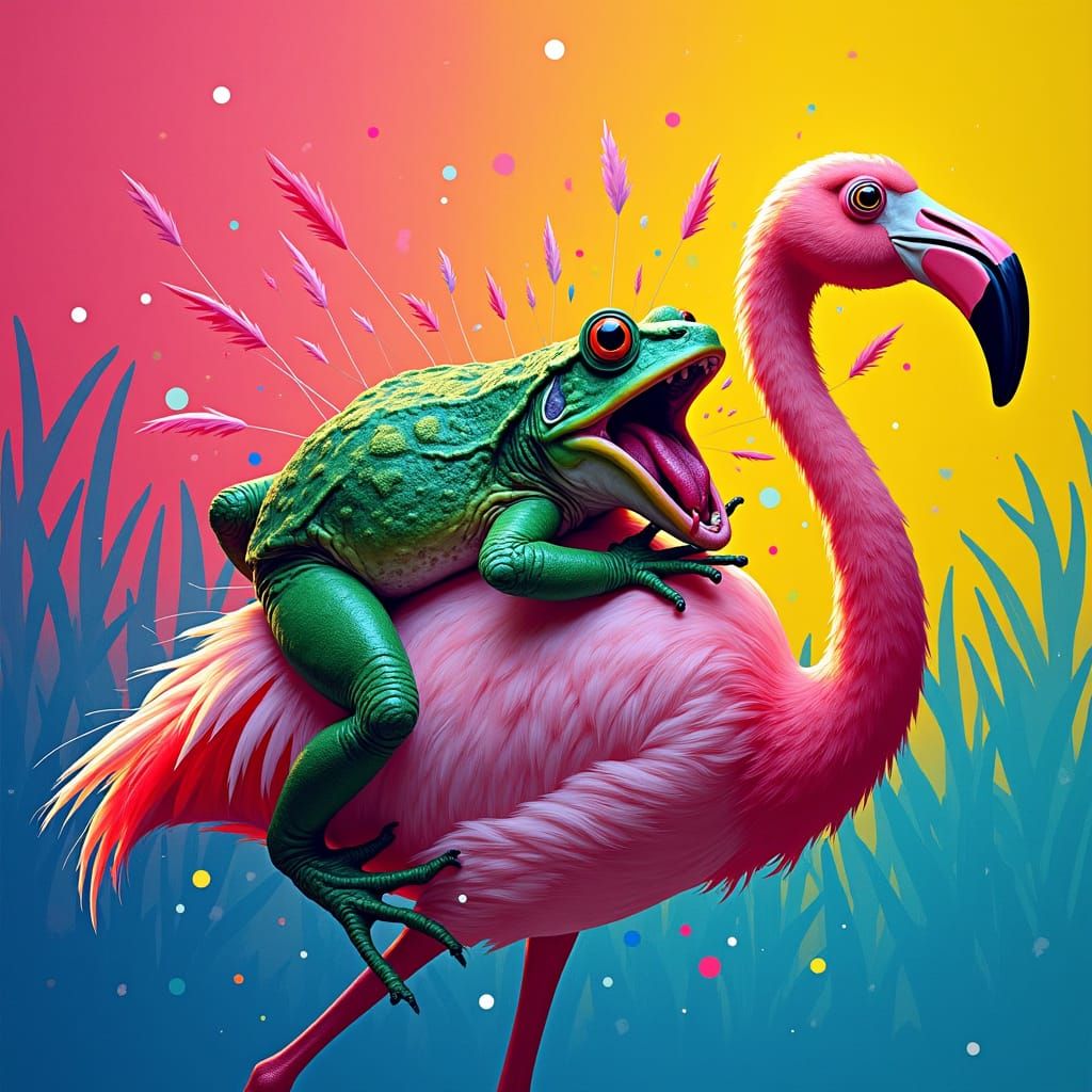 Toad vs Flamingo: A Surreal Pop Art Struggle
