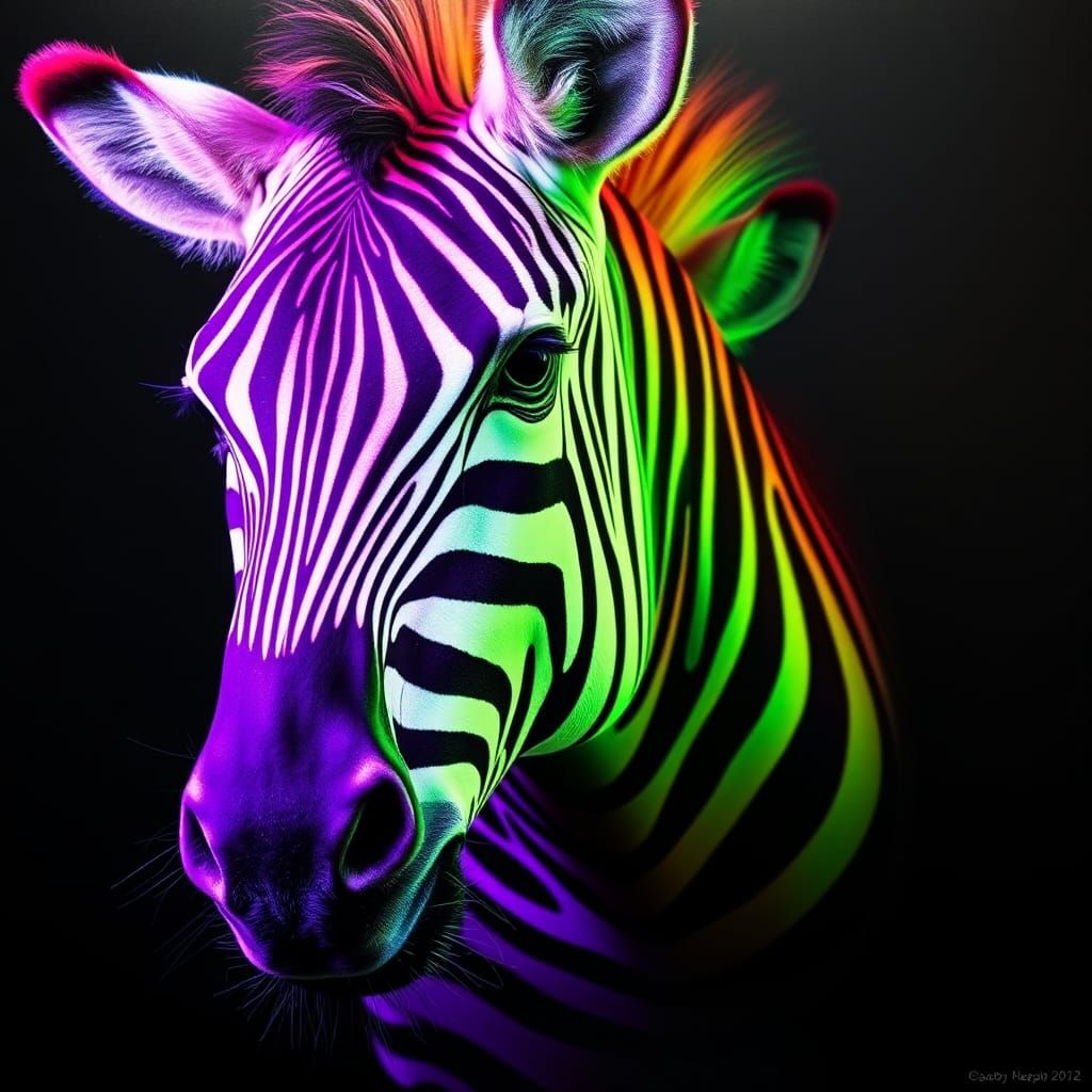 Fluorescent Zebra in Action: Hyperdetailed Masterpiece