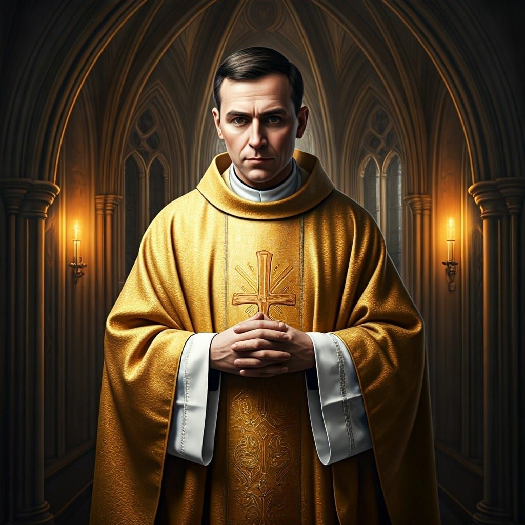 Golden Priest in Gothic Sanctuary