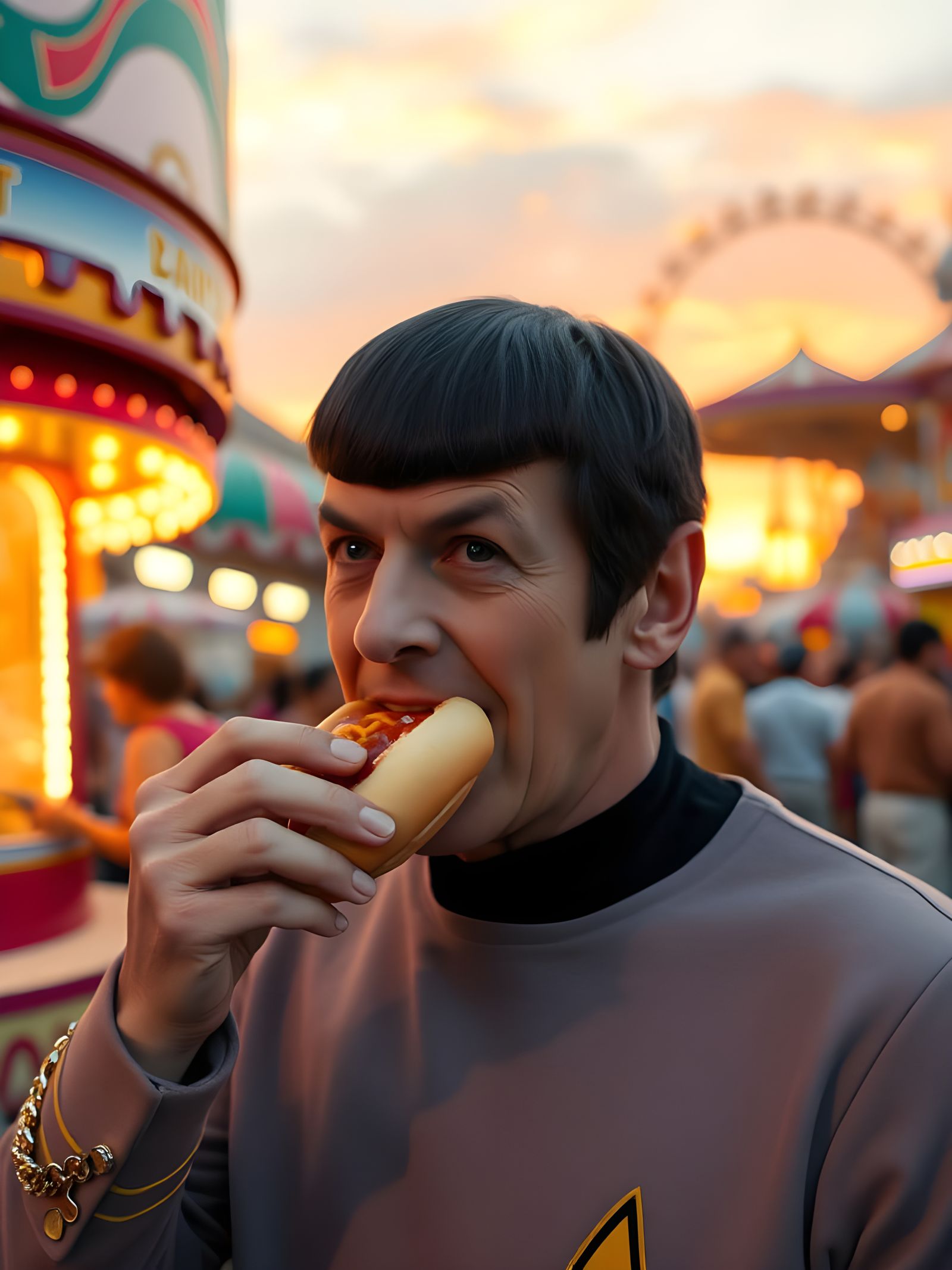 Leonard Nimoy as Mr. Spock Enjoying a Carnival Sunset Hotdog
