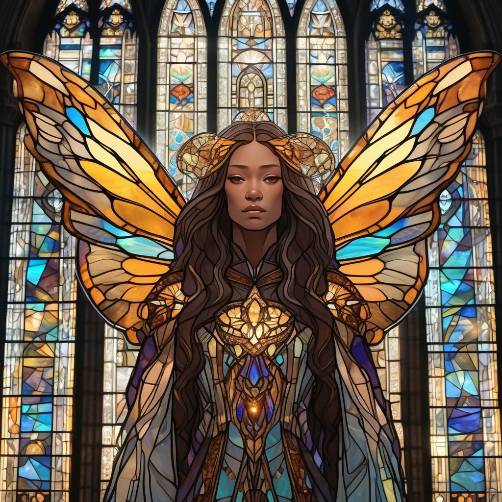 Moth Woman in Cathedral: Dark Fantasy Art