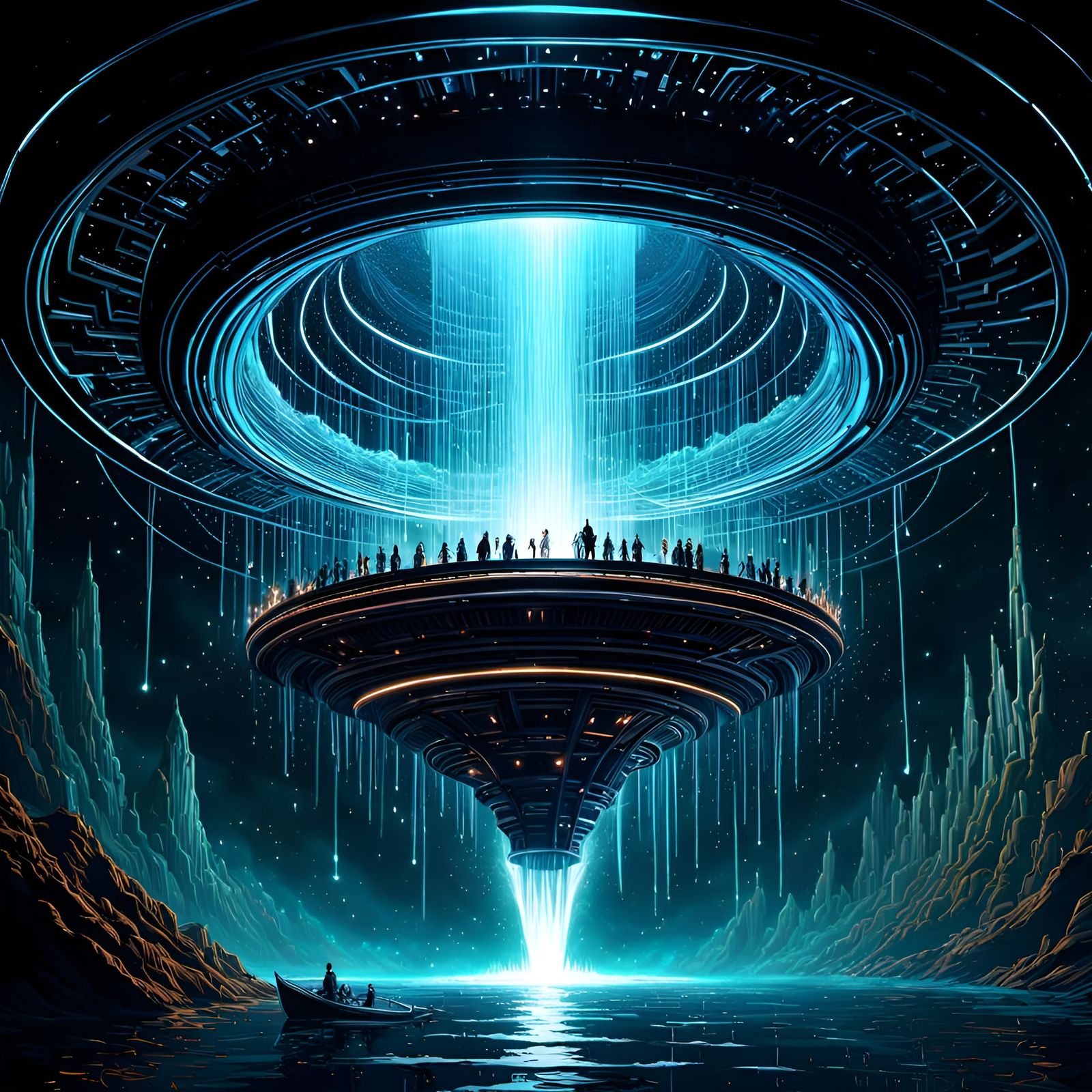 Space Wormhole in Water Vortex: Digital Black Paper Art