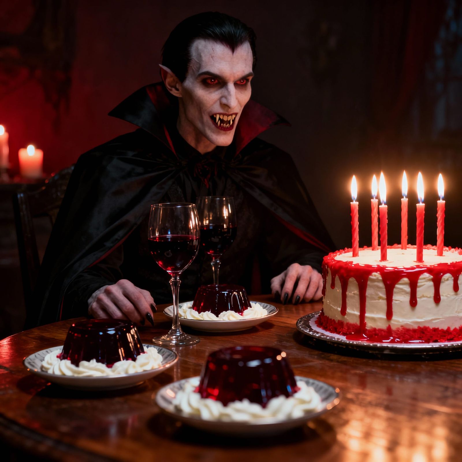 Vampire Birthday Celebration with Dark Red Delicacies