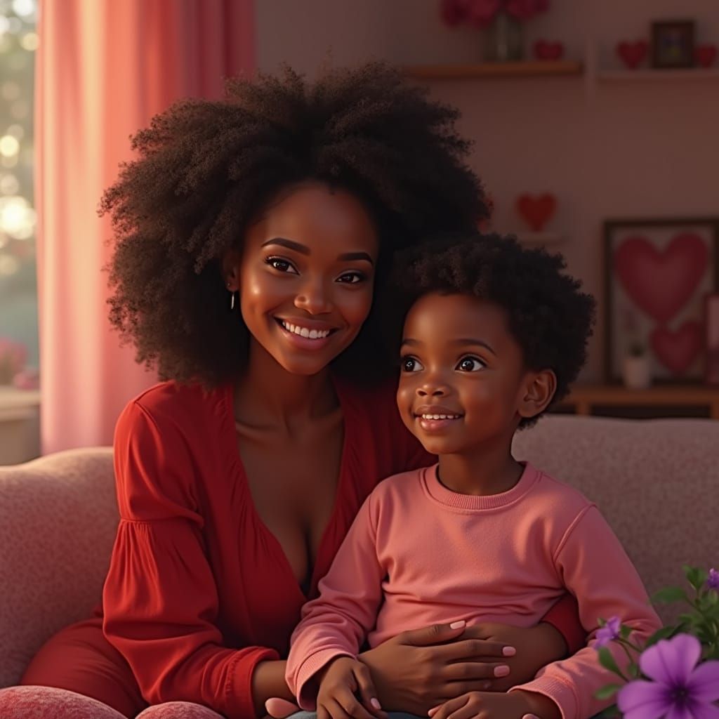 Heartwarming Portrait: Mother and Son in Hyperdetailed Style