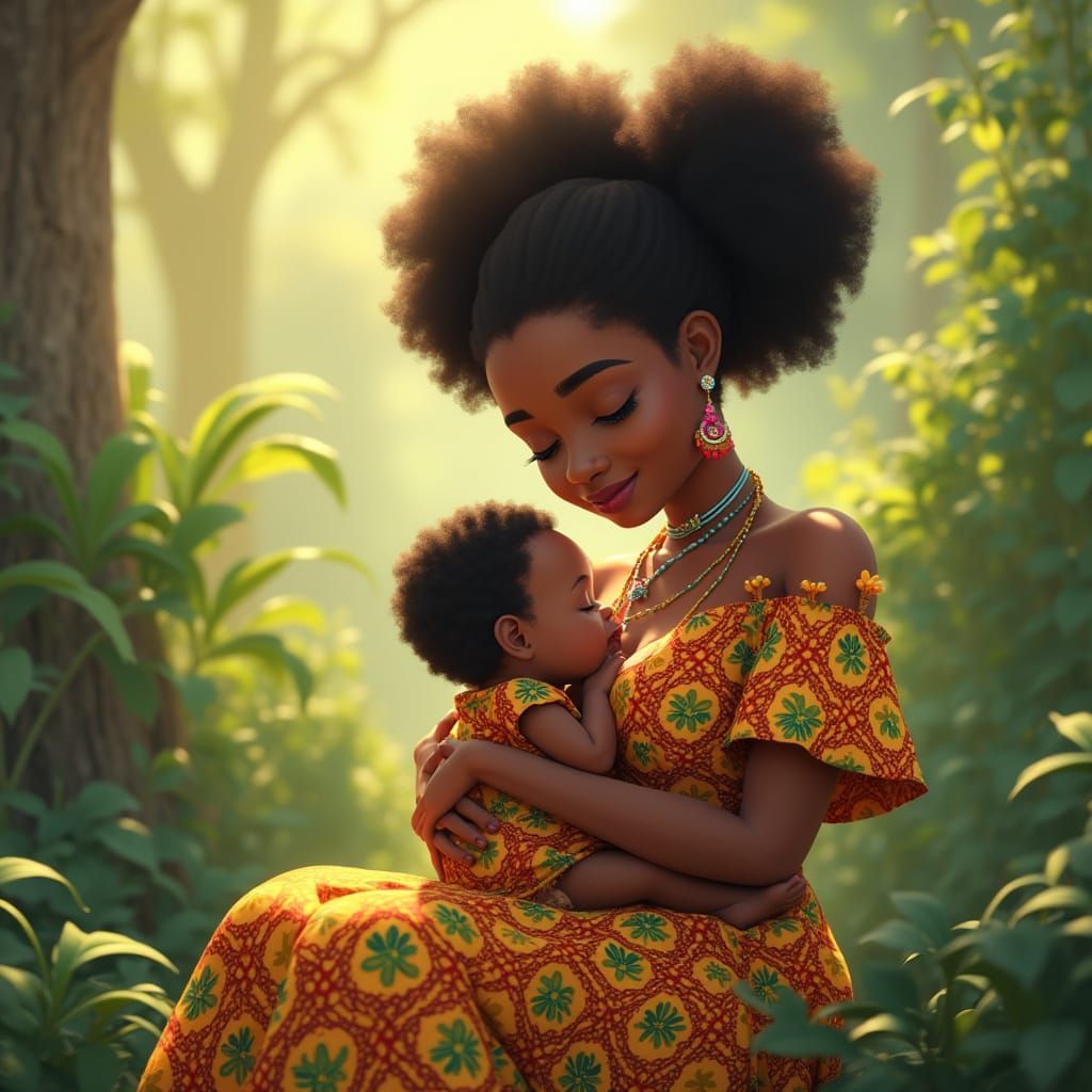 Motherly Love in Vibrant African Culture