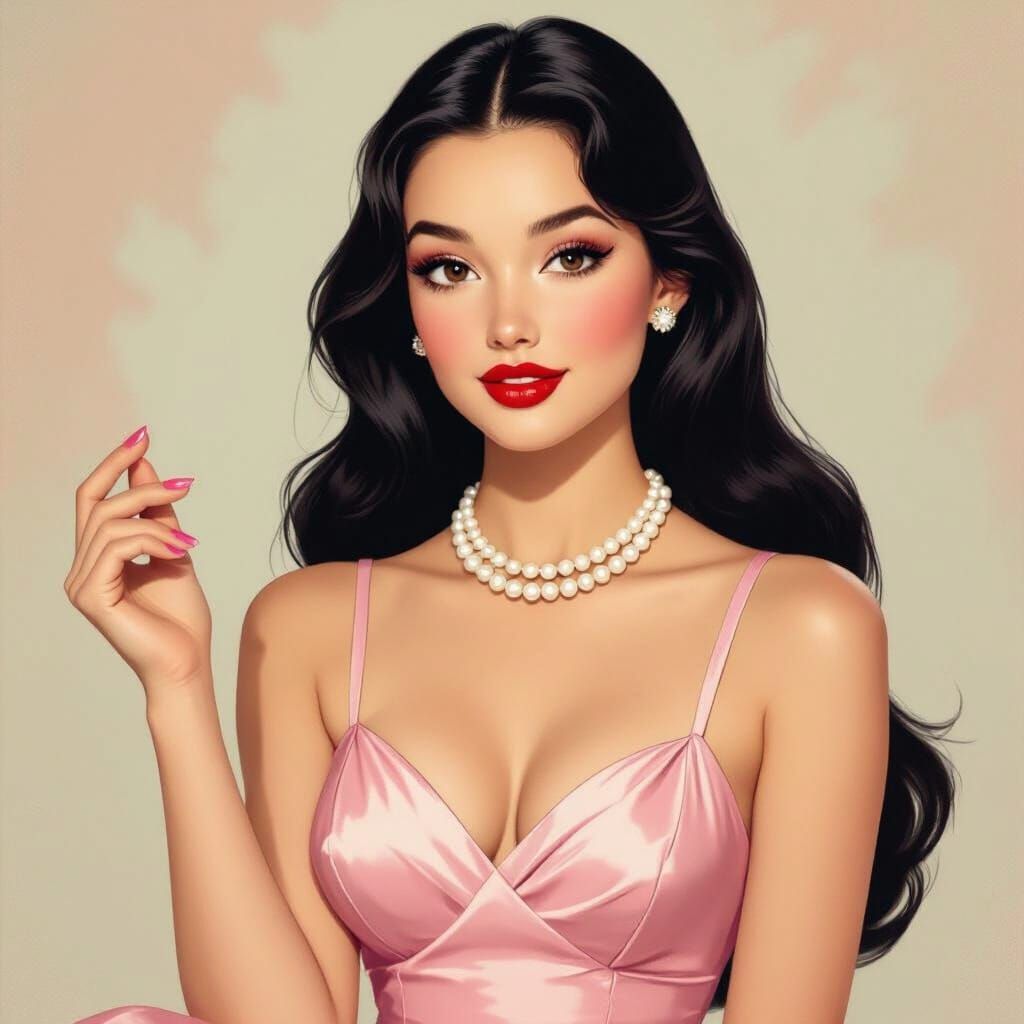 1950s Portrait of a Young Woman in Pink Sundress