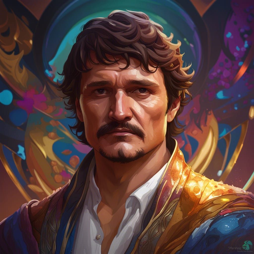 Hyperdetailed Portrait of Pedro Pascal in Art Nouveau Style