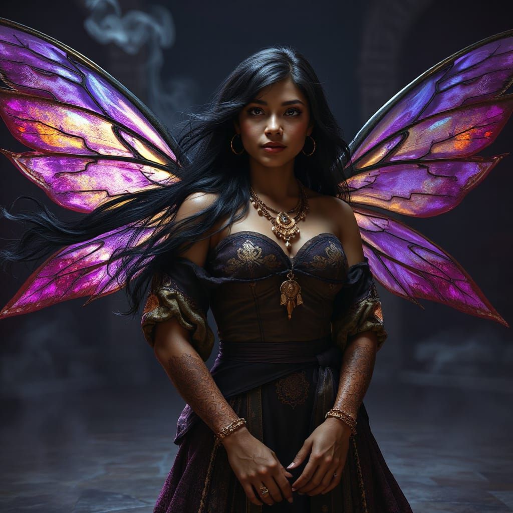 Enchanting Dark-Skinned Fairy in Fantasy Realism Style