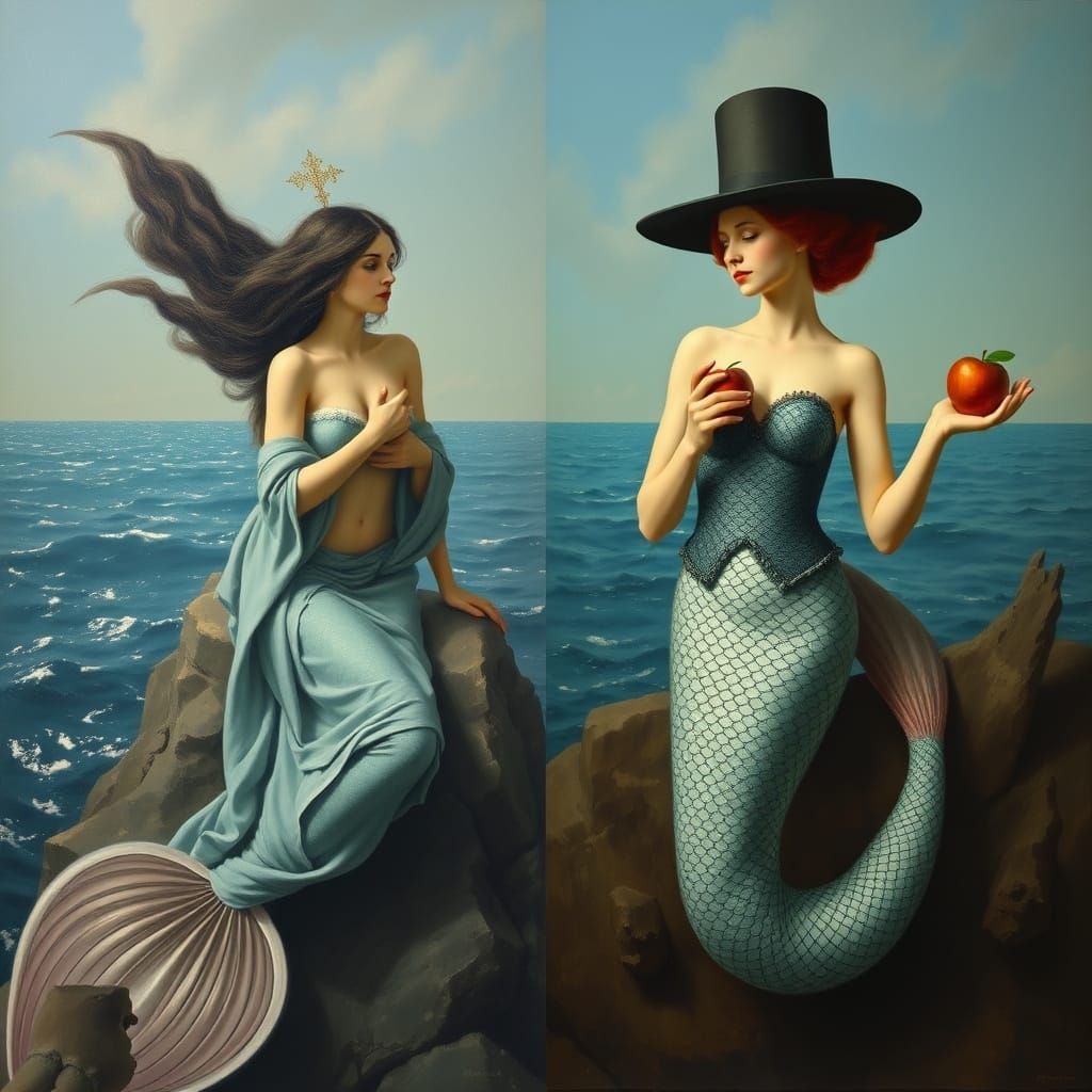 Surreal Mermaids in Oil Painting Style
