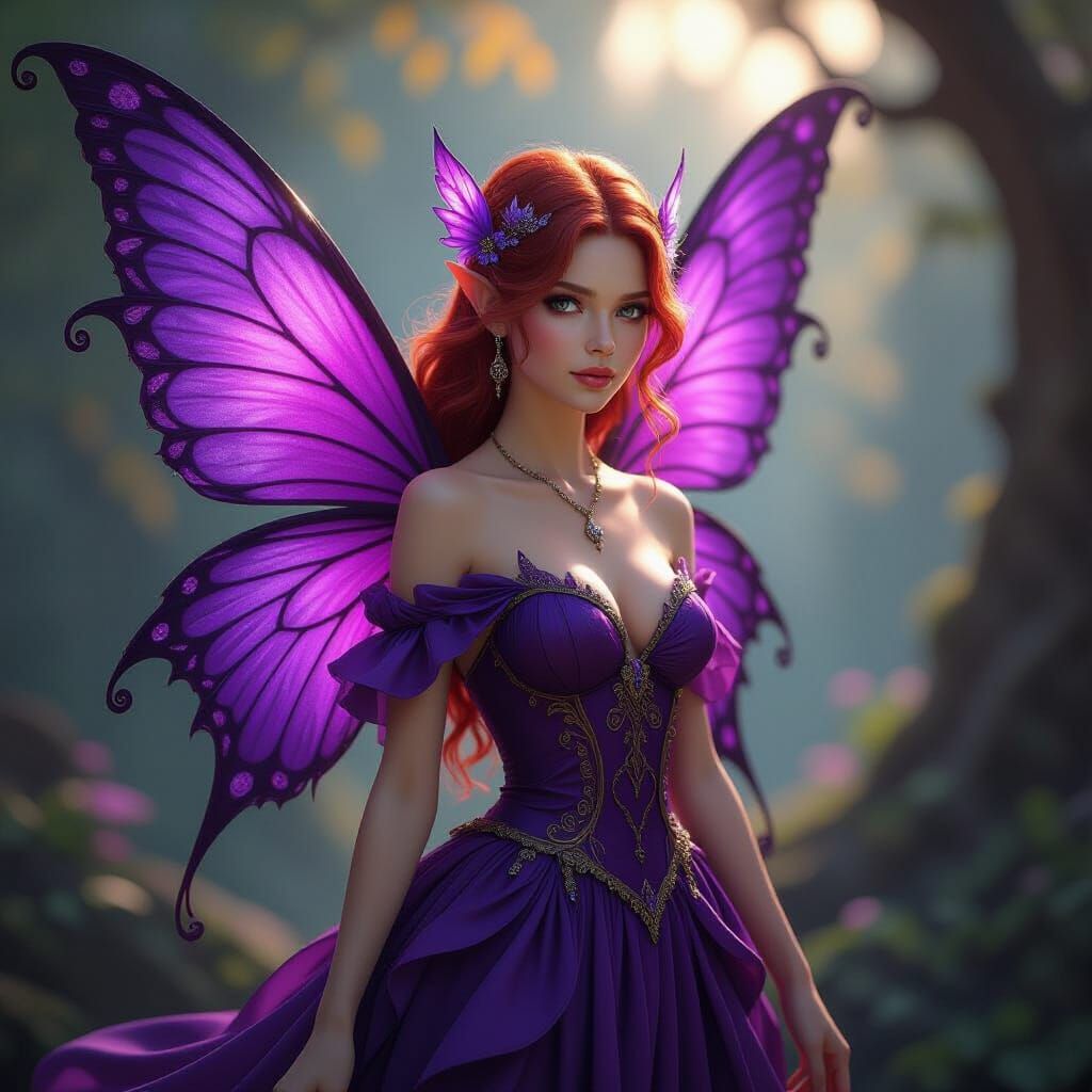 Intricate Fairy with Purple Wings in Fantasy Art Style