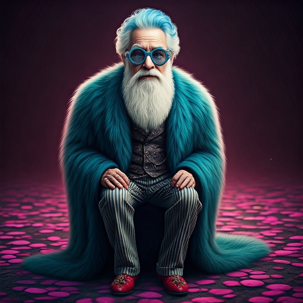 Eccentric Old Man with Blue Hair in Victorian Style