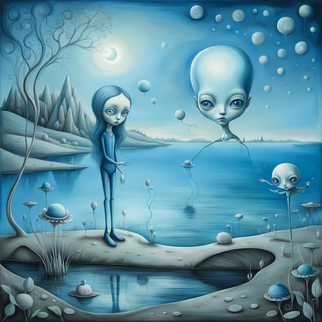 Surreal Alien Being by Lake in Style of Dali