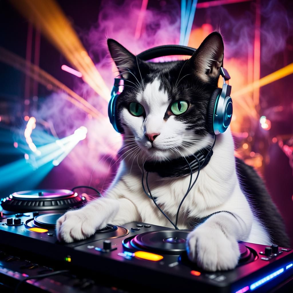 Cat DJ Masterfully Controls Nightclub Vibe