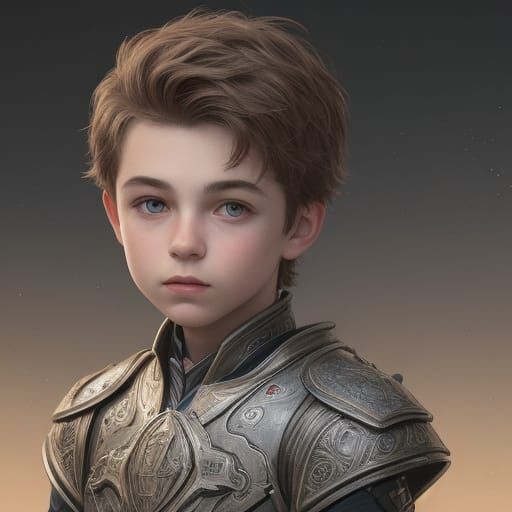Hyper Realistic Portrait of a Young European Boy in Armor